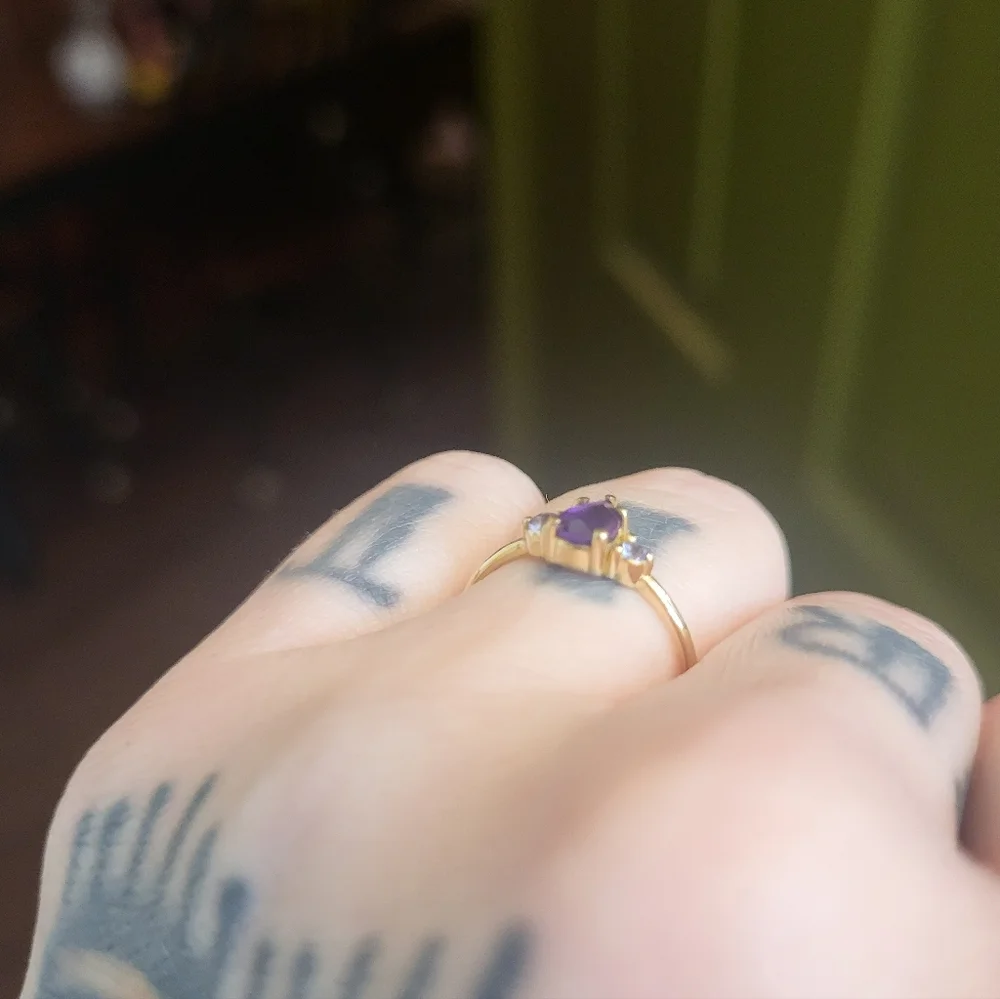 Liesel Love Pear Amethyst and Tanzanite 10k Gold Ring Size 5 - Picture 5 of 8